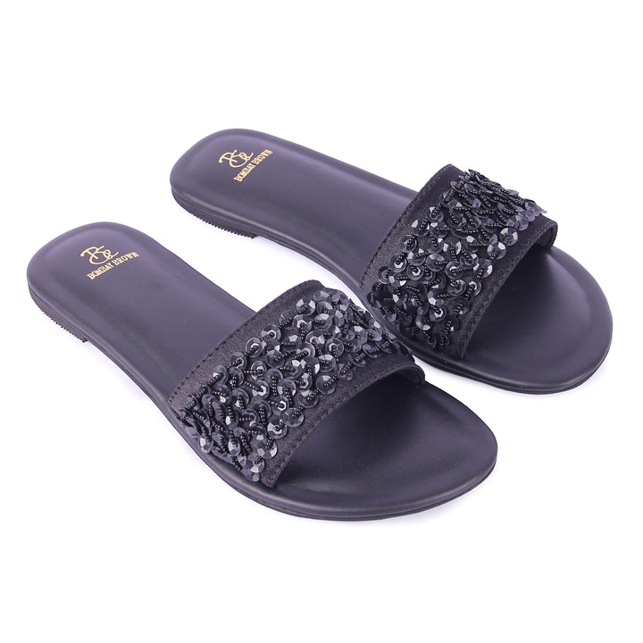 Nightfall Black Embroidered Slides