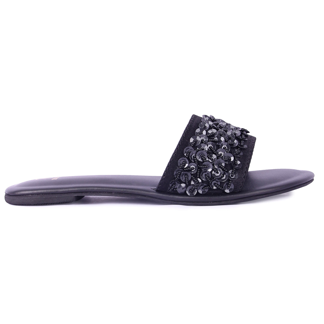 Nightfall Black Embroidered Slides