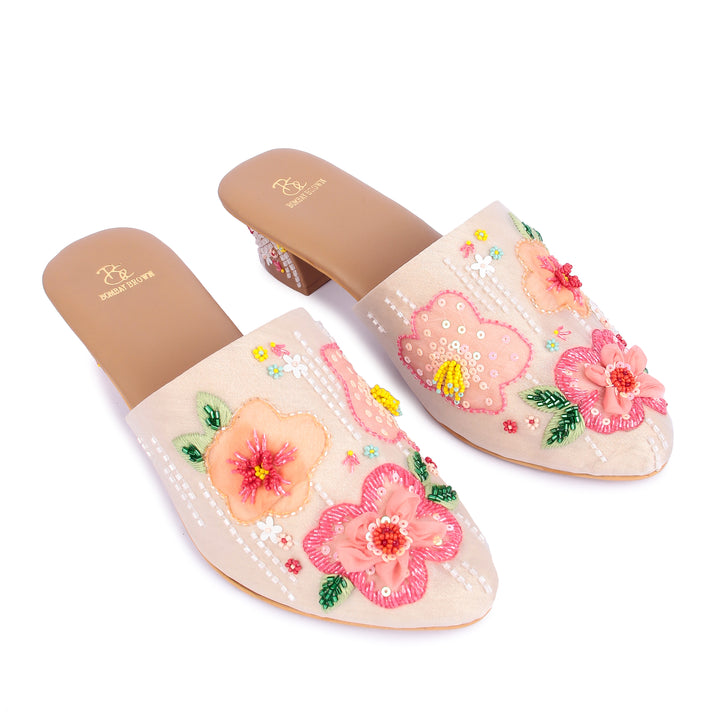 Blushing Breeze 3D Hand Embroidered Mules