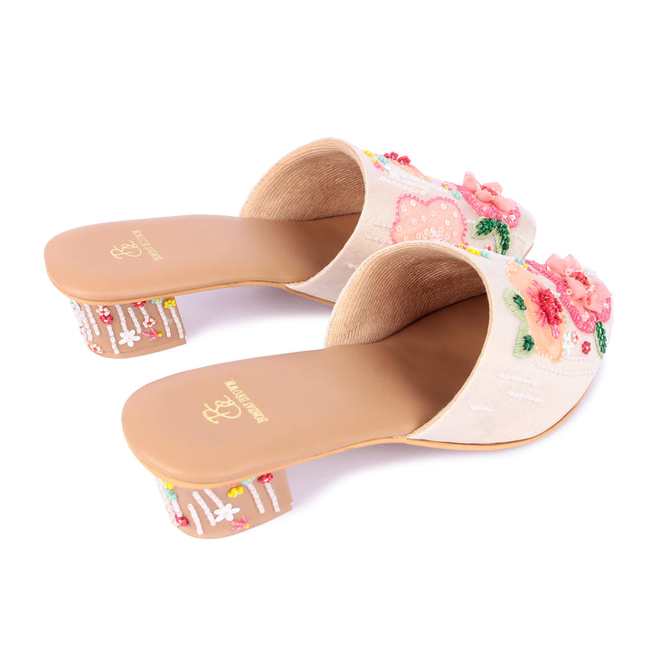 Blushing Breeze 3D Hand Embroidered Mules