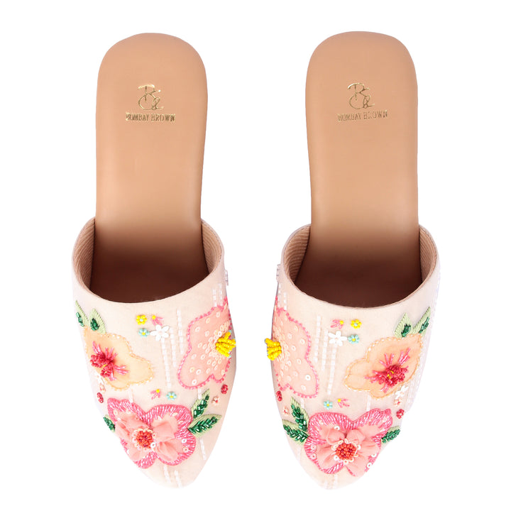 Blushing Breeze 3D Hand Embroidered Mules