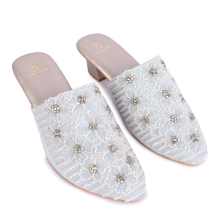 Powder Bloom Embroidered Mules