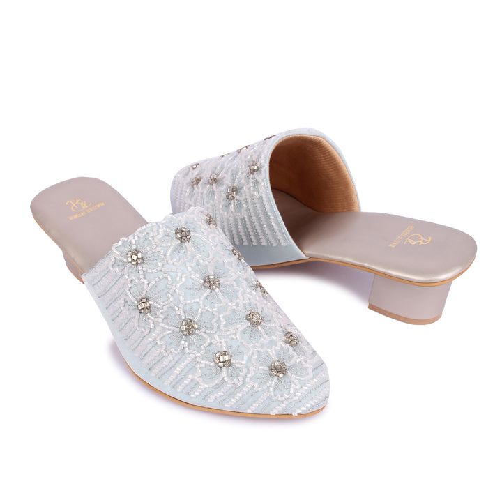 Powder Bloom Embroidered Mules