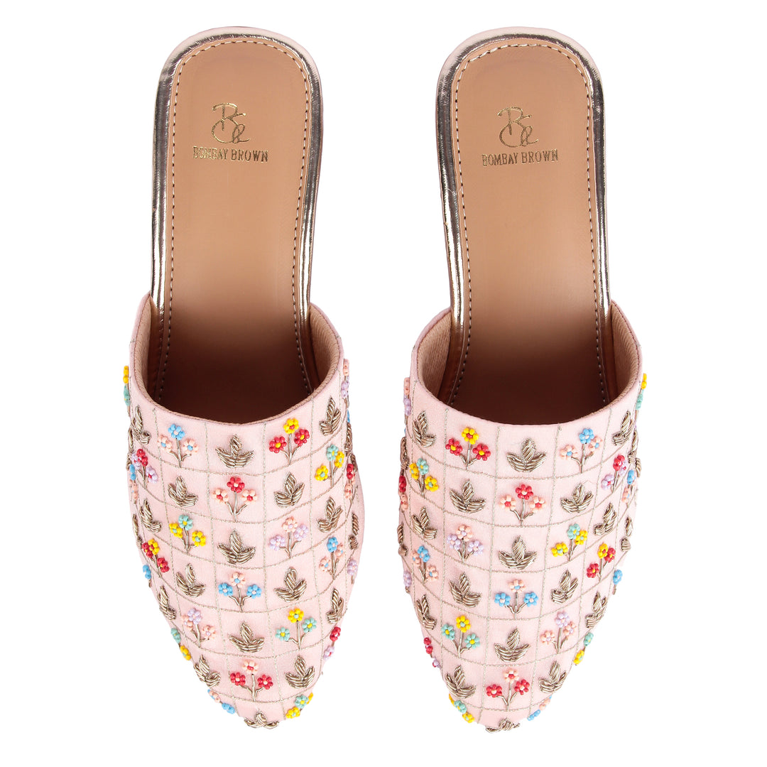 Floral Whisper Powder Pink Mules