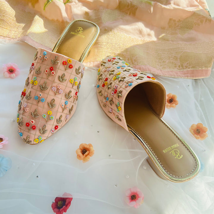 Floral Whisper Powder Pink Mules