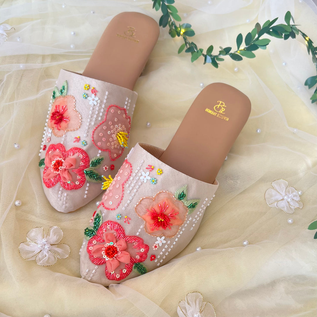 Blushing Breeze 3D Hand Embroidered Mules