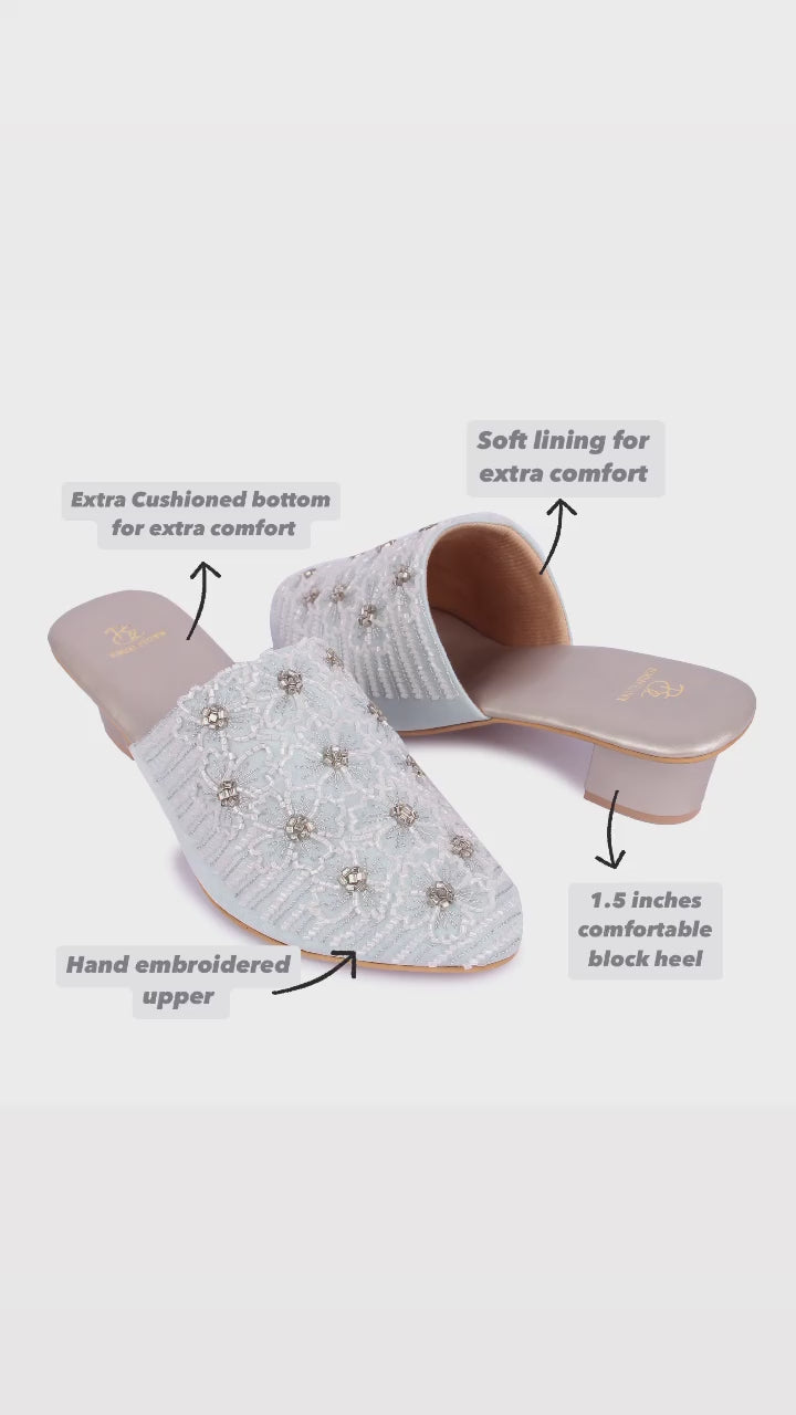 Powder Bloom Embroidered Mules