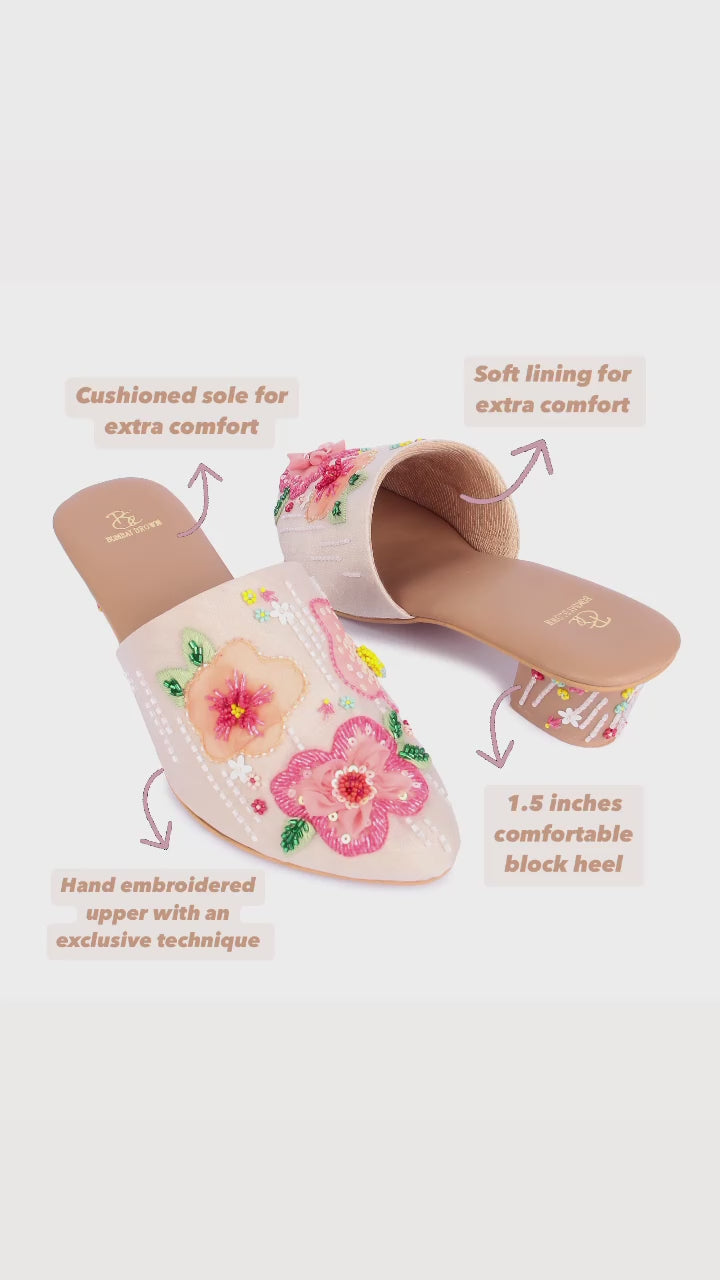 Blushing Breeze 3D Hand Embroidered Mules