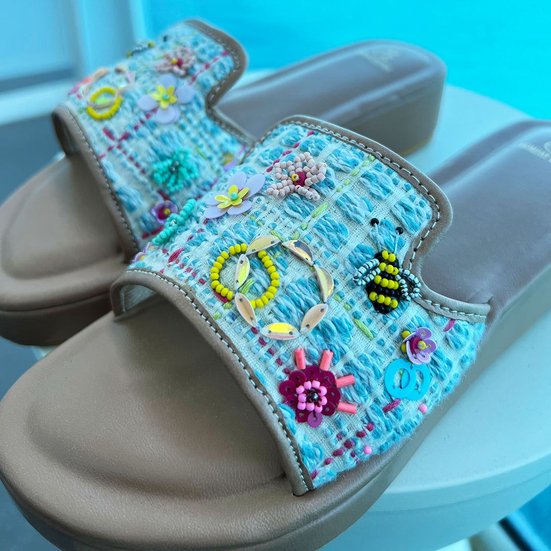 Bee Social Embroidered Slides