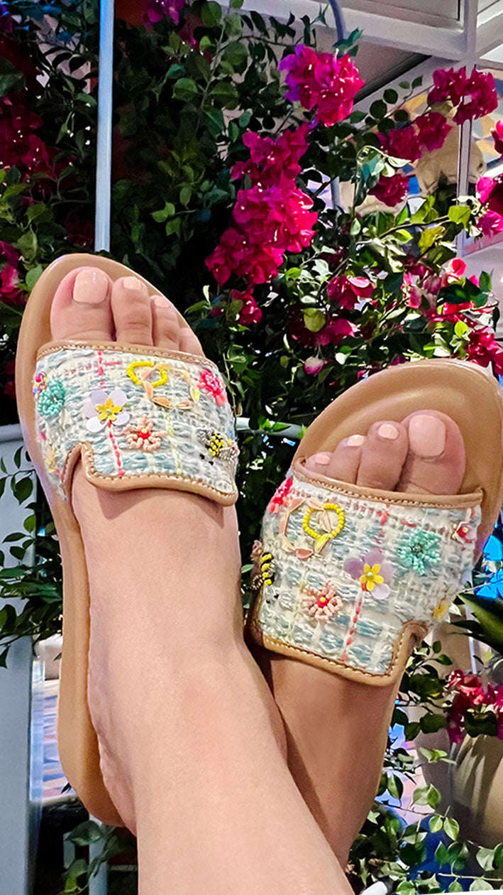 Bee Social Embroidered Slides