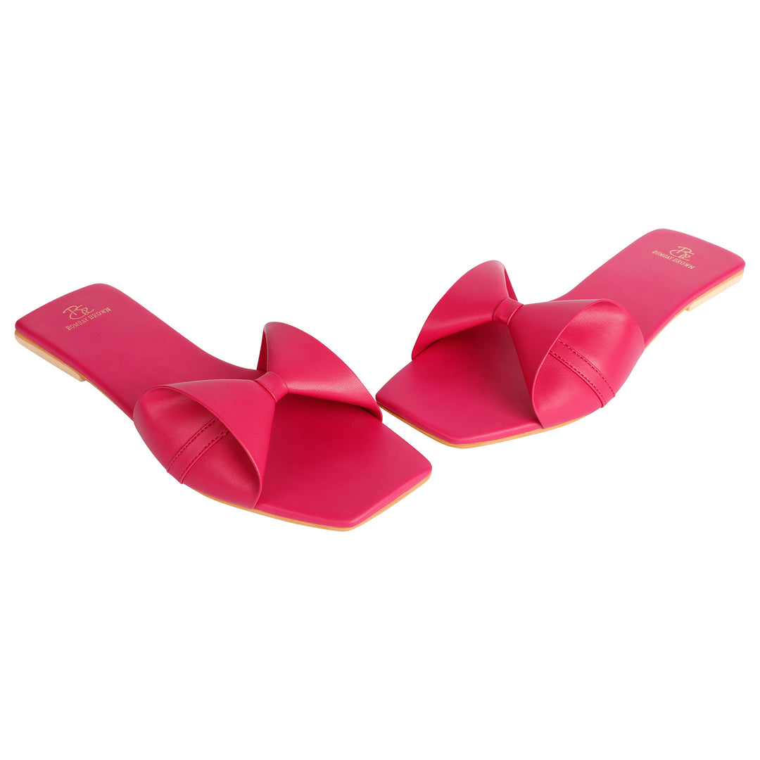 Hot Pink Bow flat Slides