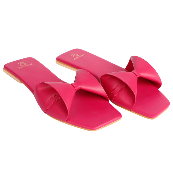 Hot Pink Bow flat Slides