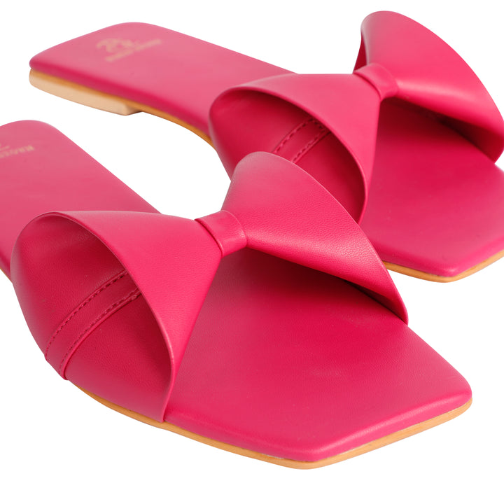 Hot Pink Bow flat Slides