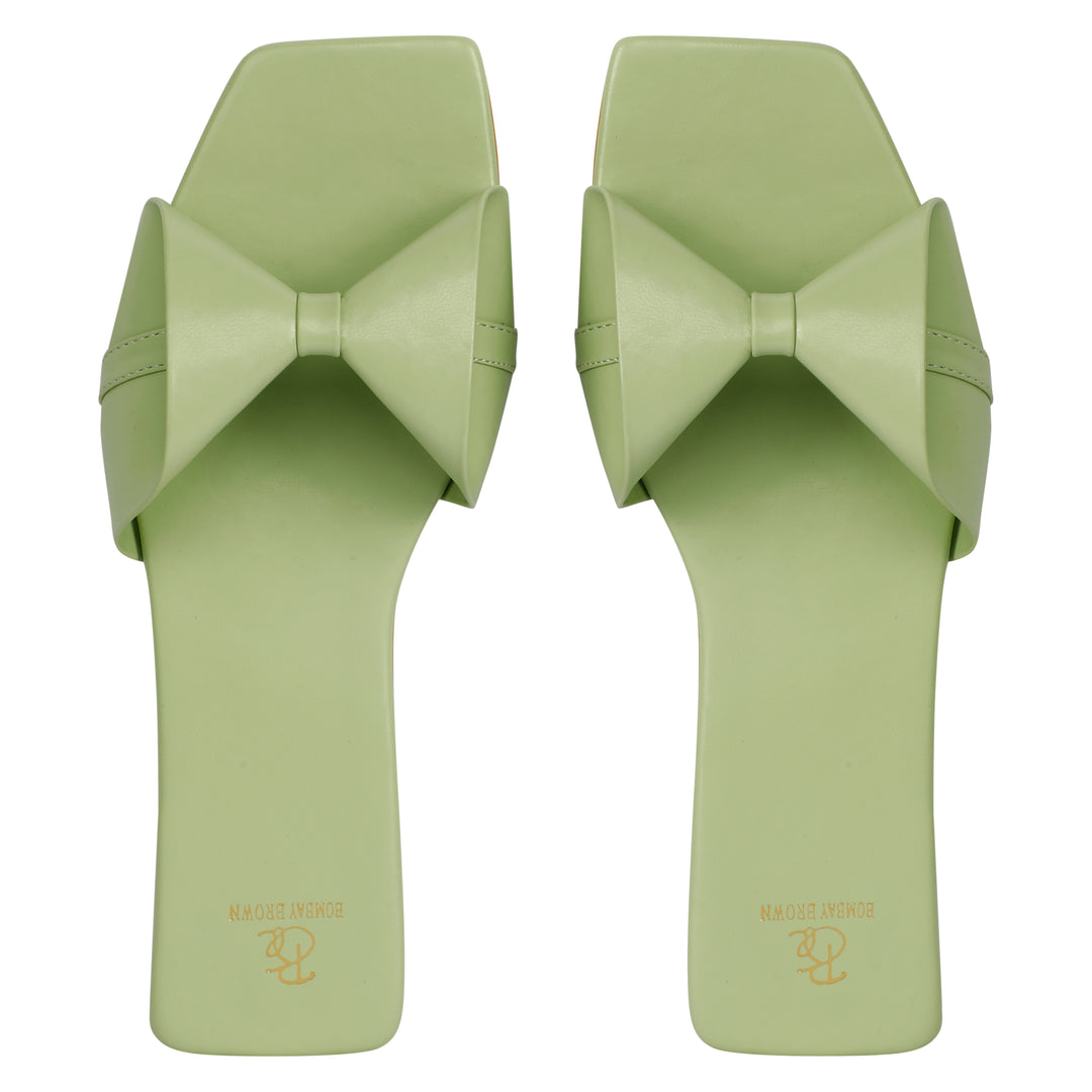 Sage Green Bow Flat Slides