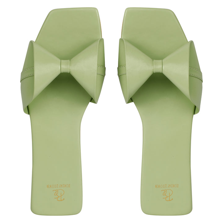 Sage Green Bow Flat Slides