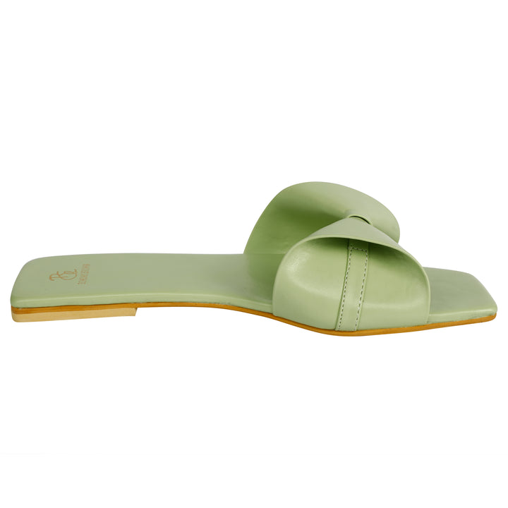 Sage Green Bow Flat Slides