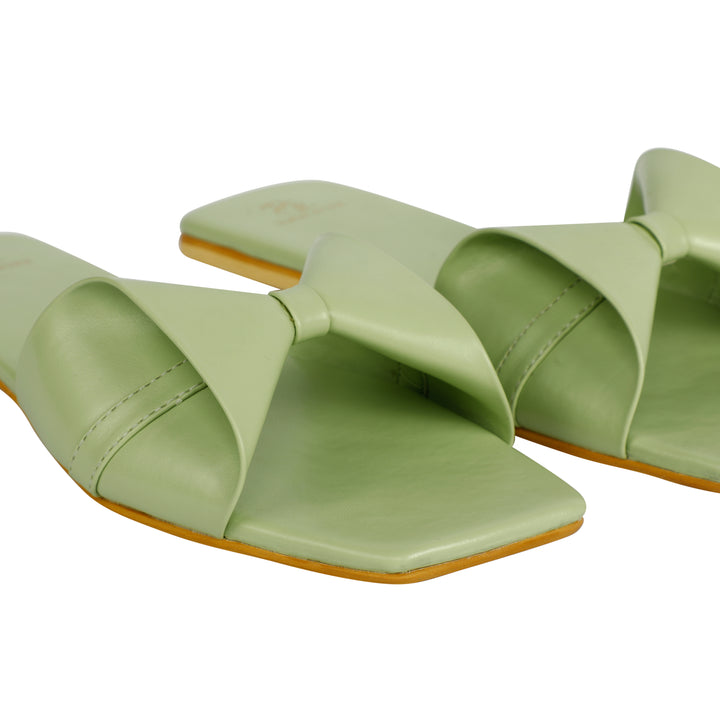 Sage Green Bow Flat Slides