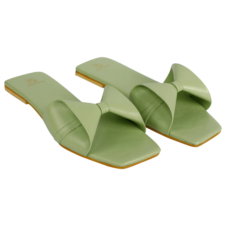 Sage Green Bow Flat Slides