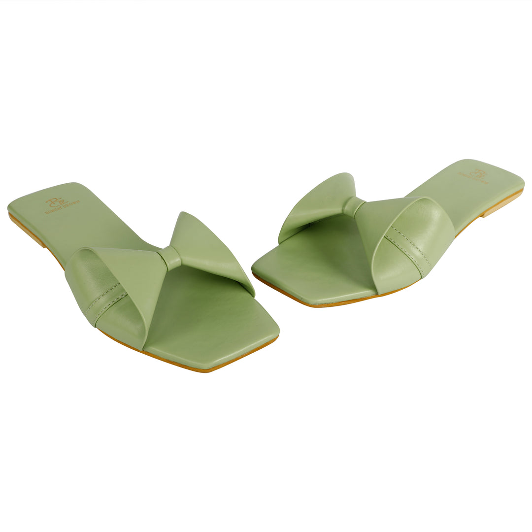 Sage Green Bow Flat Slides