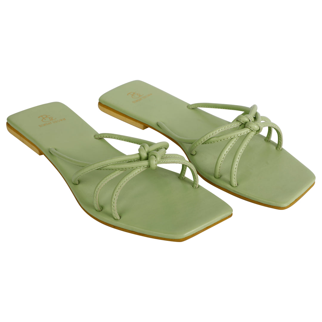 Sage Green Strappy Flat Slides