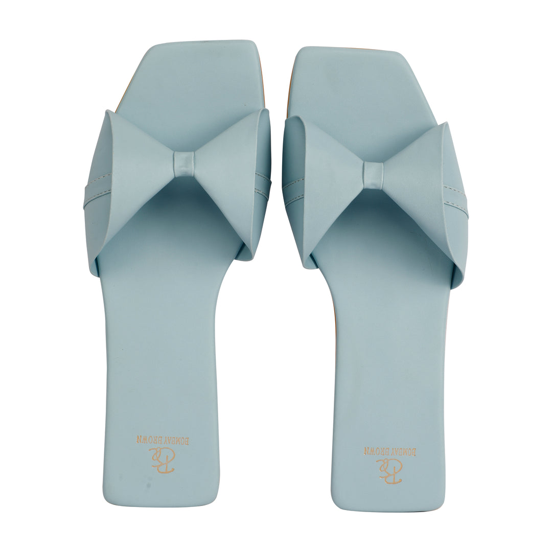 Powder Blue Bow Flat Slides