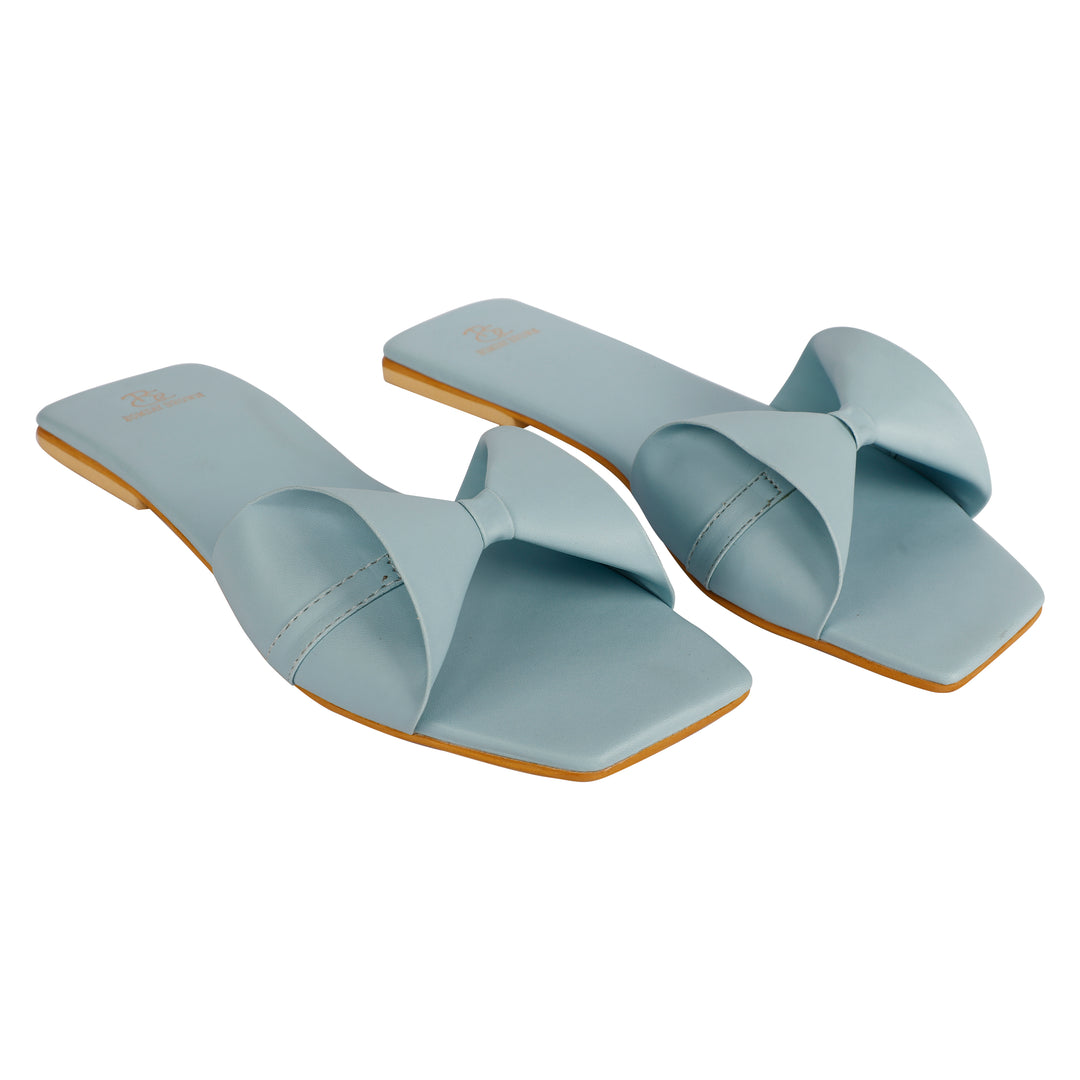 Powder Blue Bow Flat Slides