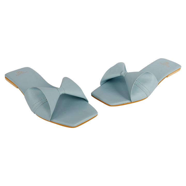 Powder Blue Bow Flat Slides