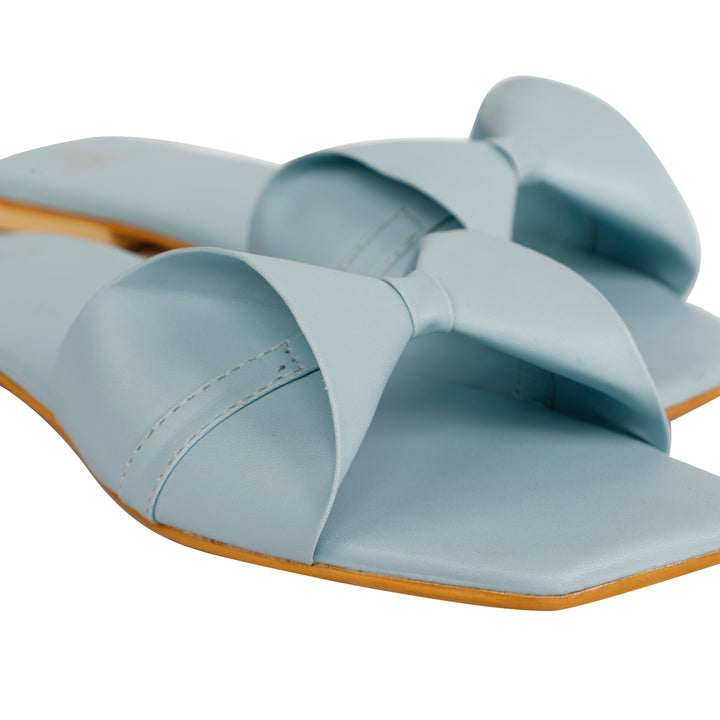 Powder Blue Bow Flat Slides