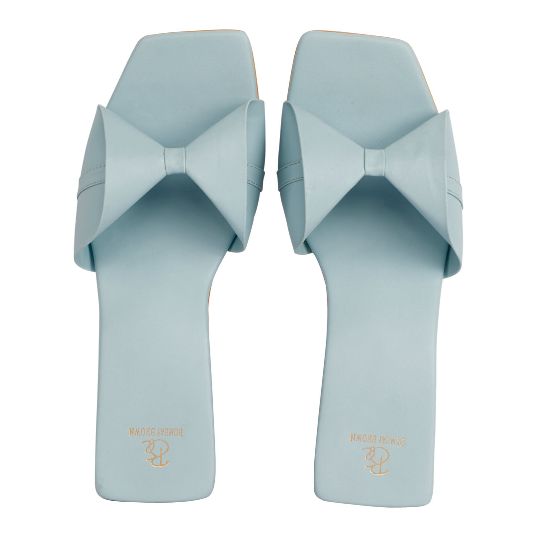 Powder Blue Bow Round Block Heels