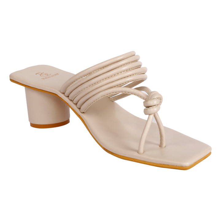 Off White strappy Round Block Heels