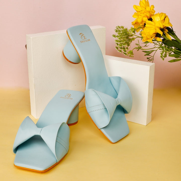 Powder Blue Bow Round Block Heels