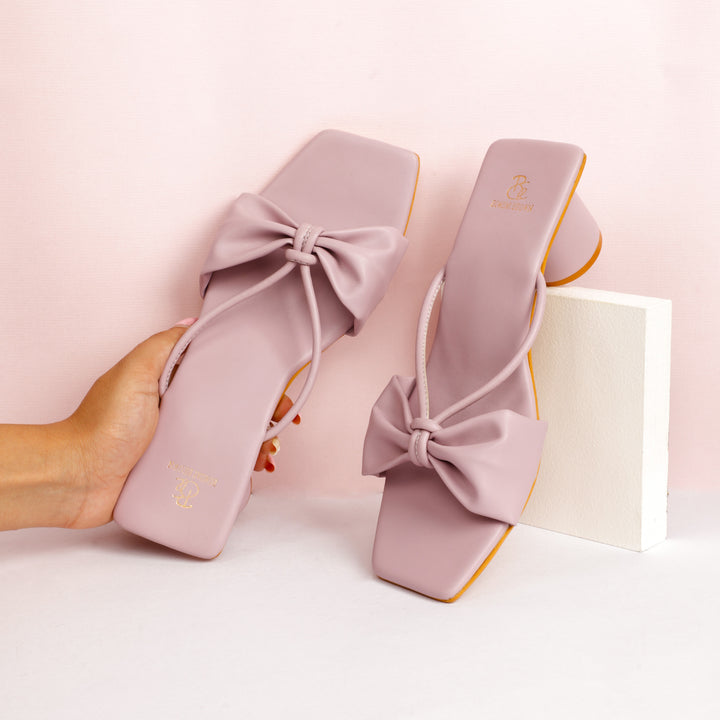 Lilac Bow Strappy Round Block Heels