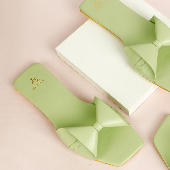 Sage Green Bow Flat Slides