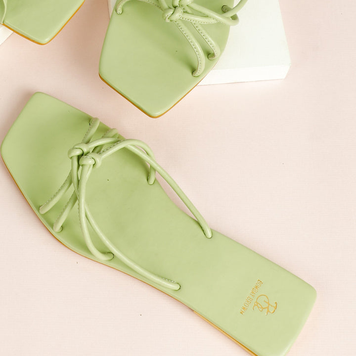 Sage Green Strappy Flat Slides