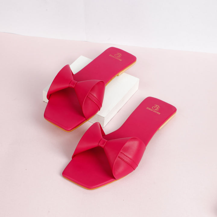 Hot Pink Bow flat Slides