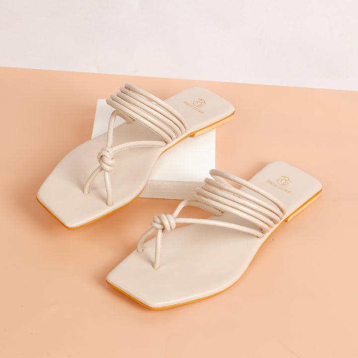 Off White Strappy Flat Slides