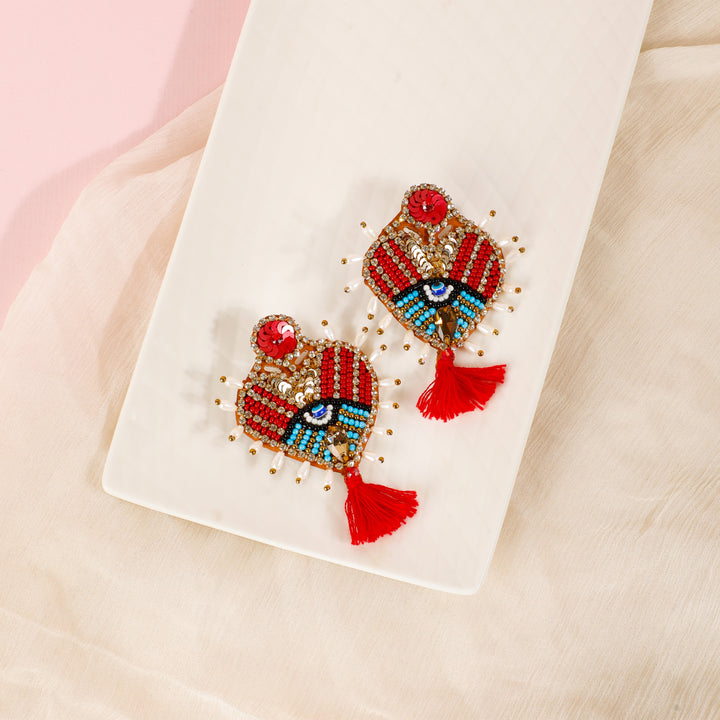 Hamsa Heart Tassel Earrings