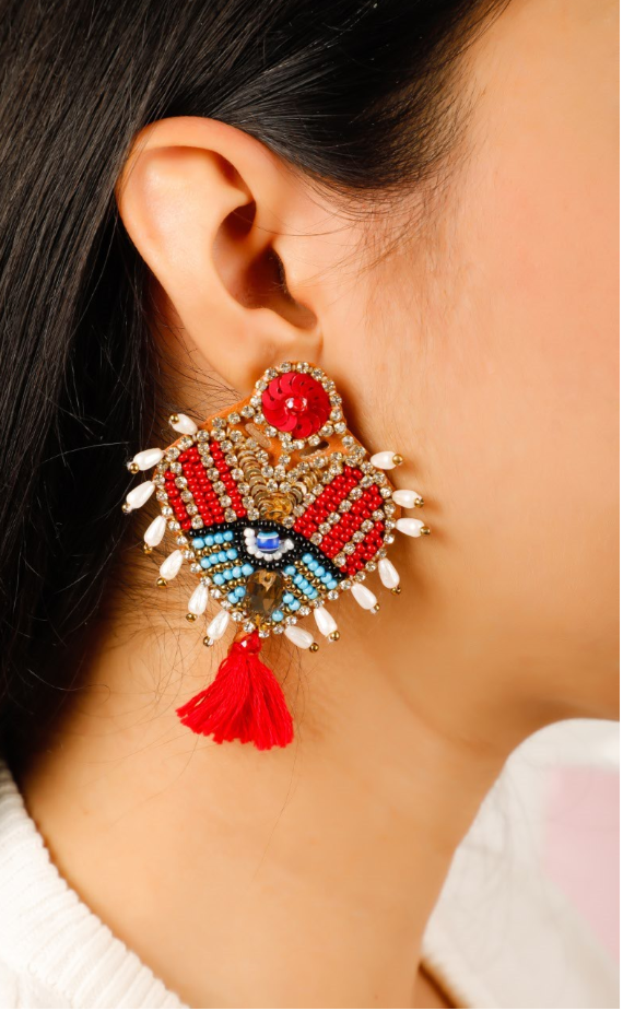 Hamsa Heart Tassel Earrings