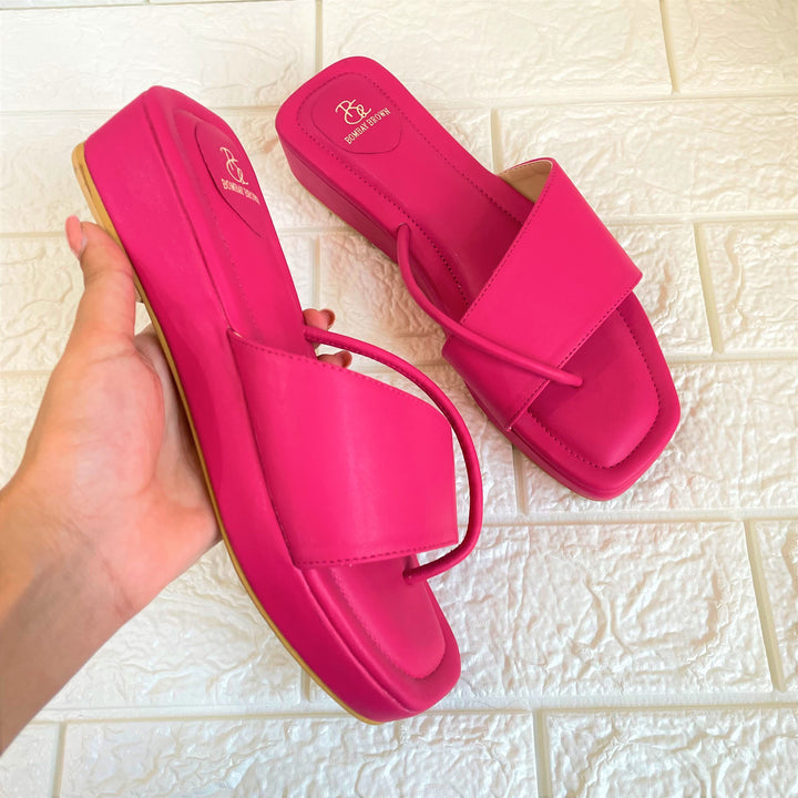 HOT PINK BROAD STRAP PLATFORM HEELS