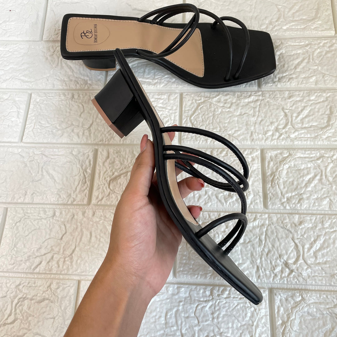 BLACK STRAPPY BLOCK HEELS